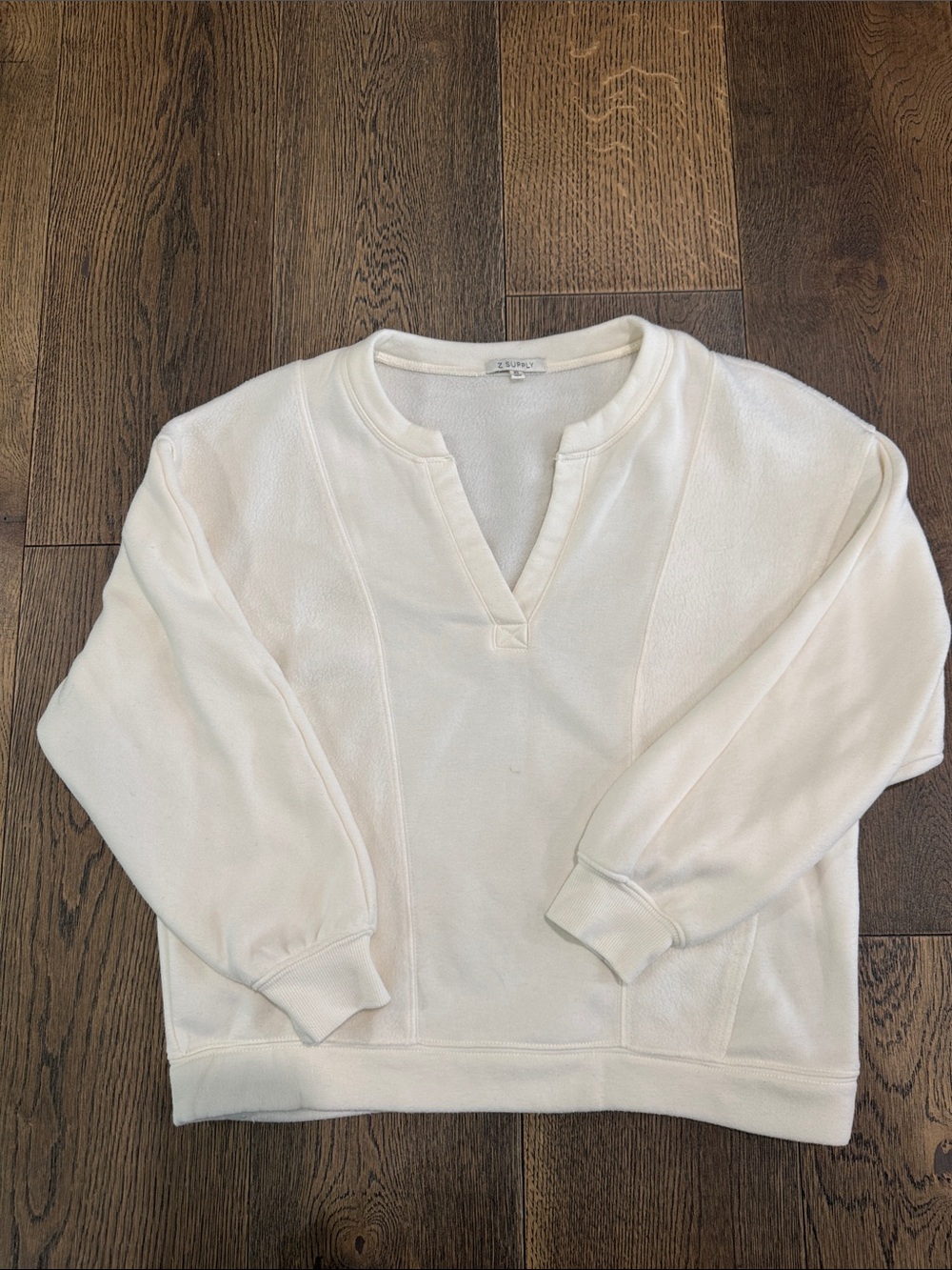 Z Supply Cream Split V-Neck Pullover Sweatshirt Size XS